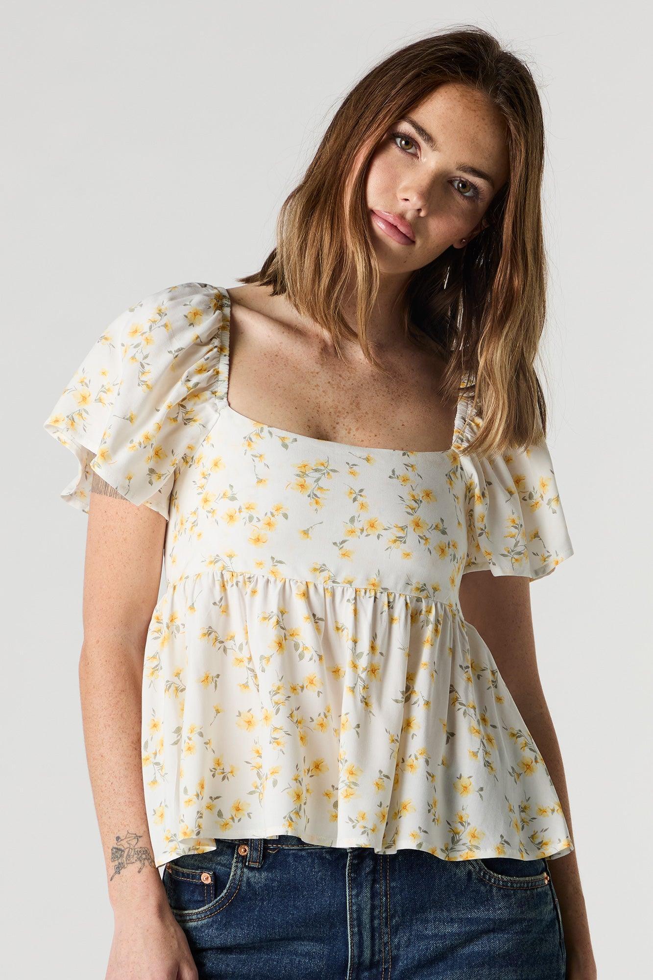 Floral Short Sleeve Milkmaid Top Female Product Image