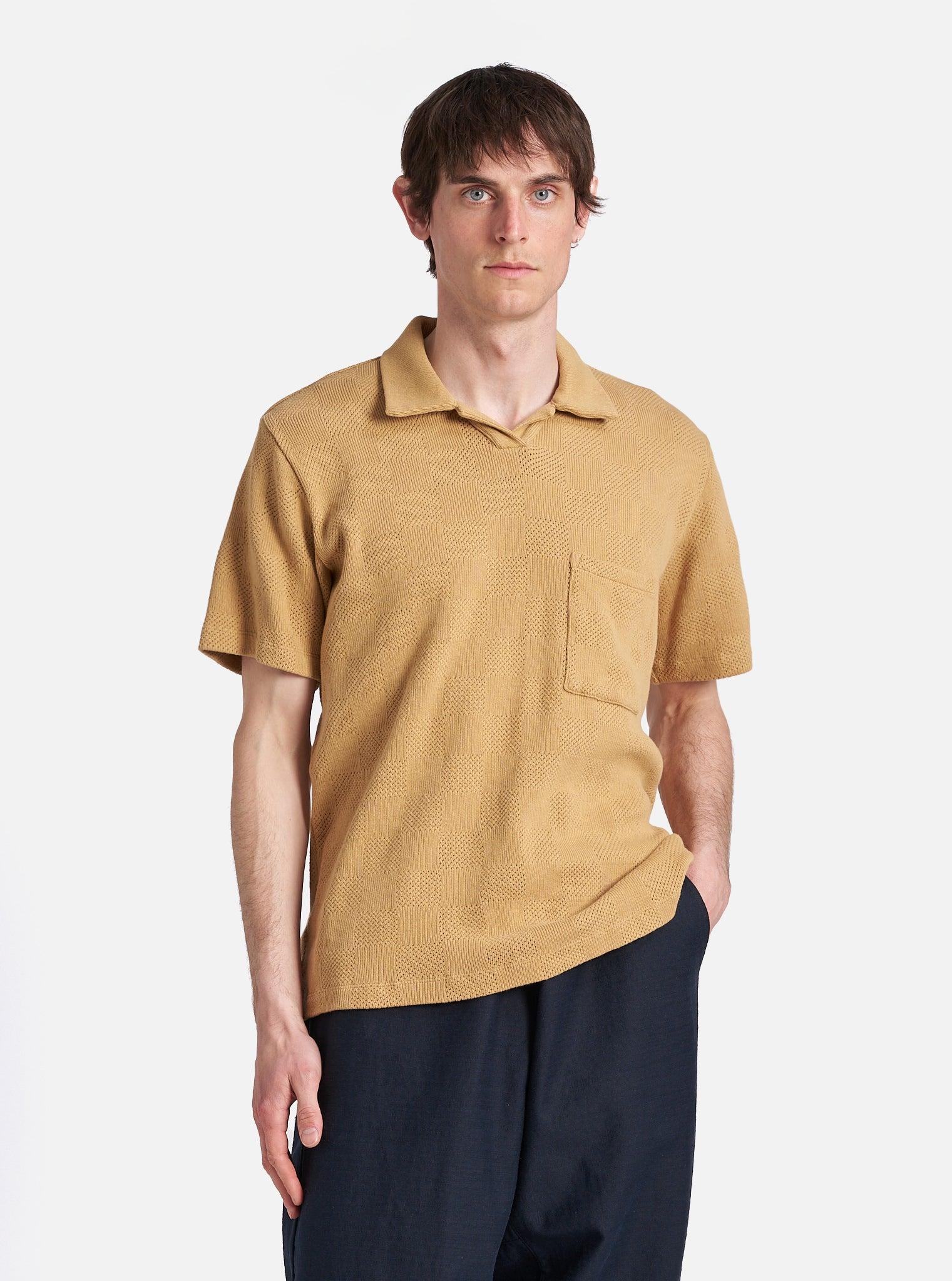Universal Works Vacation Polo in Sand Fantasy Checkerboard Product Image