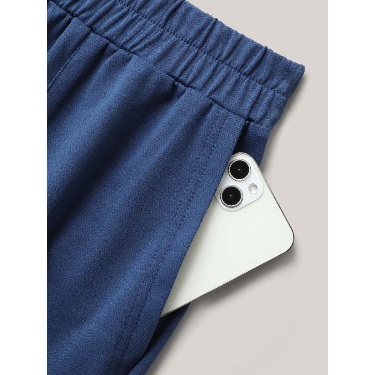 Plus Size Stretchy Waist Asymmetrical Hem Straight-Leg Pants Women Indigo Casual Straight Leg Mid Rise Everyday-Casual Pants BloomChic 14-16/1X Product Image