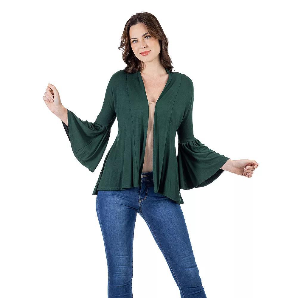 Women's 24Seven Comfort Apparel Bell Sleeve Flared Open Front Cardigan, Size: Medium, Black Product Image
