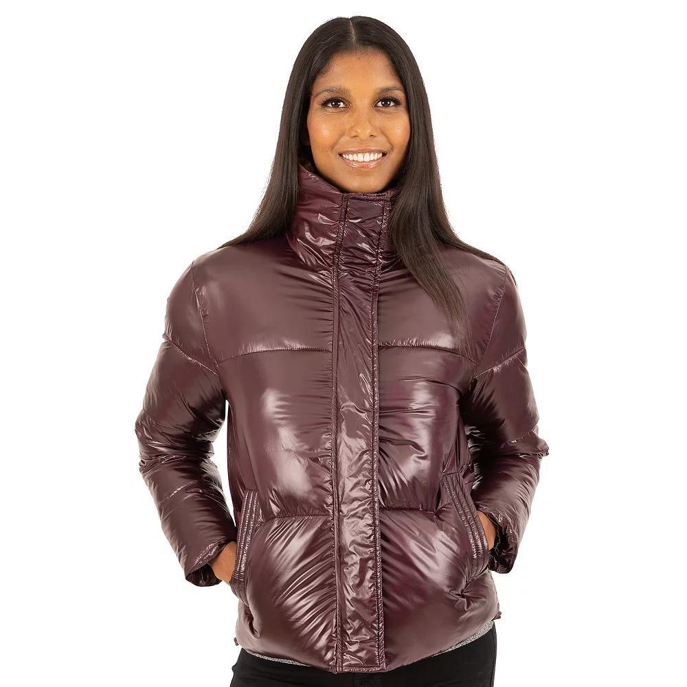 Women's Fleet Street Glossy Short Padded Jacket, Size: Large, Green Product Image