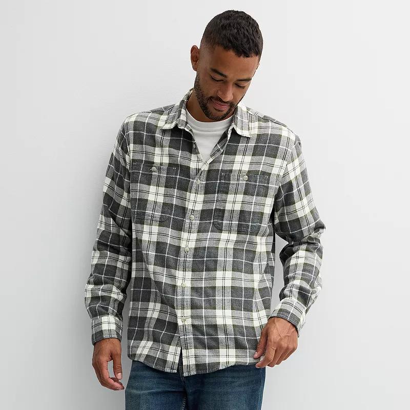Men's Sonoma Goods For Life® Supersoft Flannel Button-Down Shirt, Size: XS, Grey Ivory Buff Check Product Image