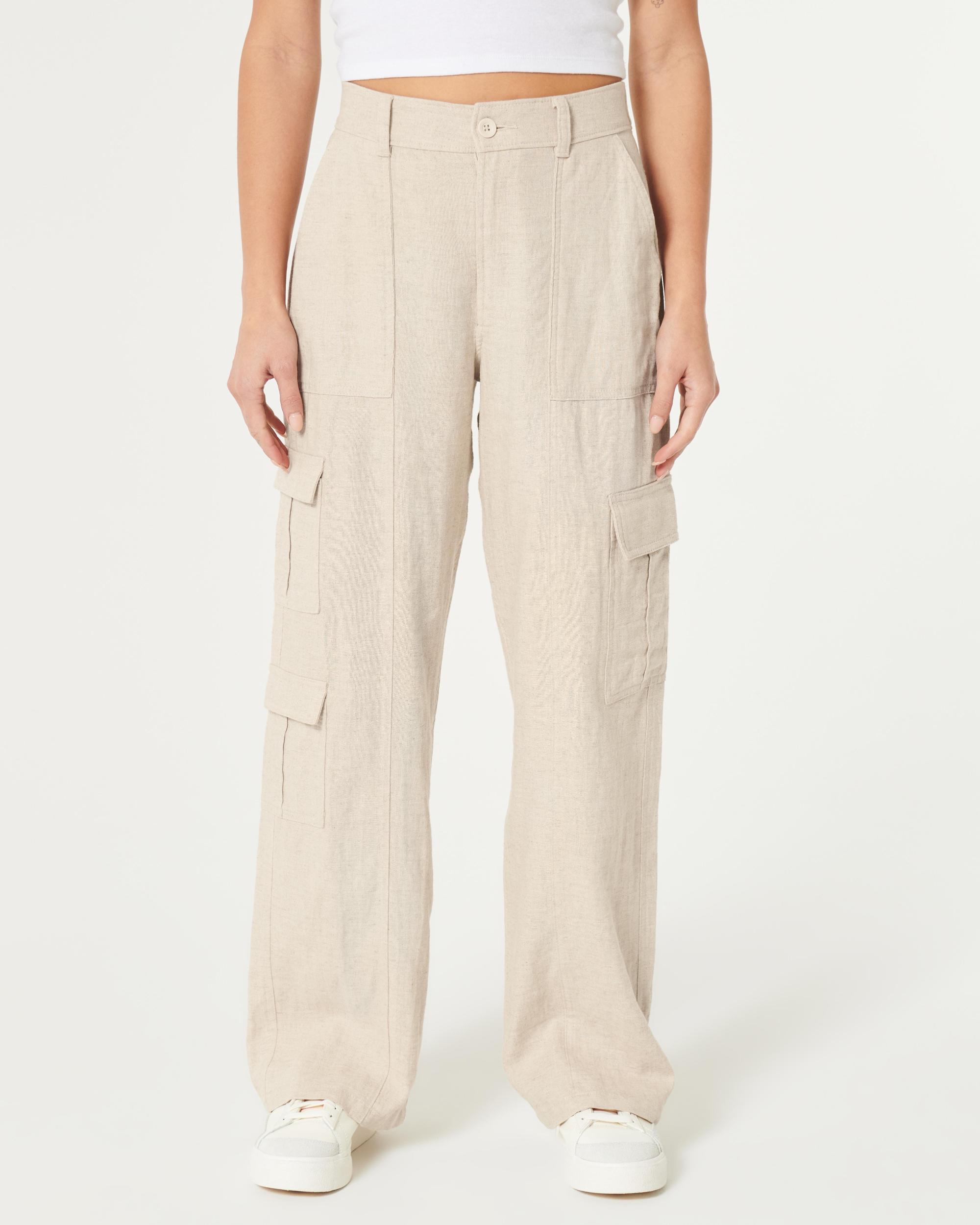 Ultra High-Rise Linen-Blend Baggy 3-Pocket Cargo Pants Product Image