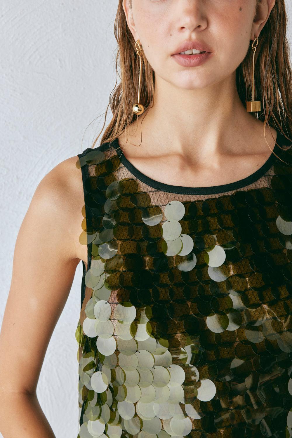 Anok Sequin Top Olive Product Image