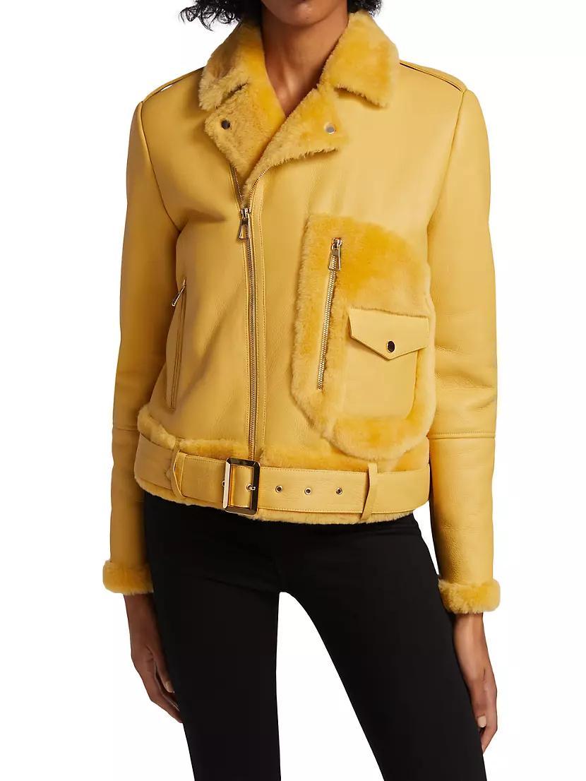 Shearling-Trimmed Leather Moto Jacket Product Image