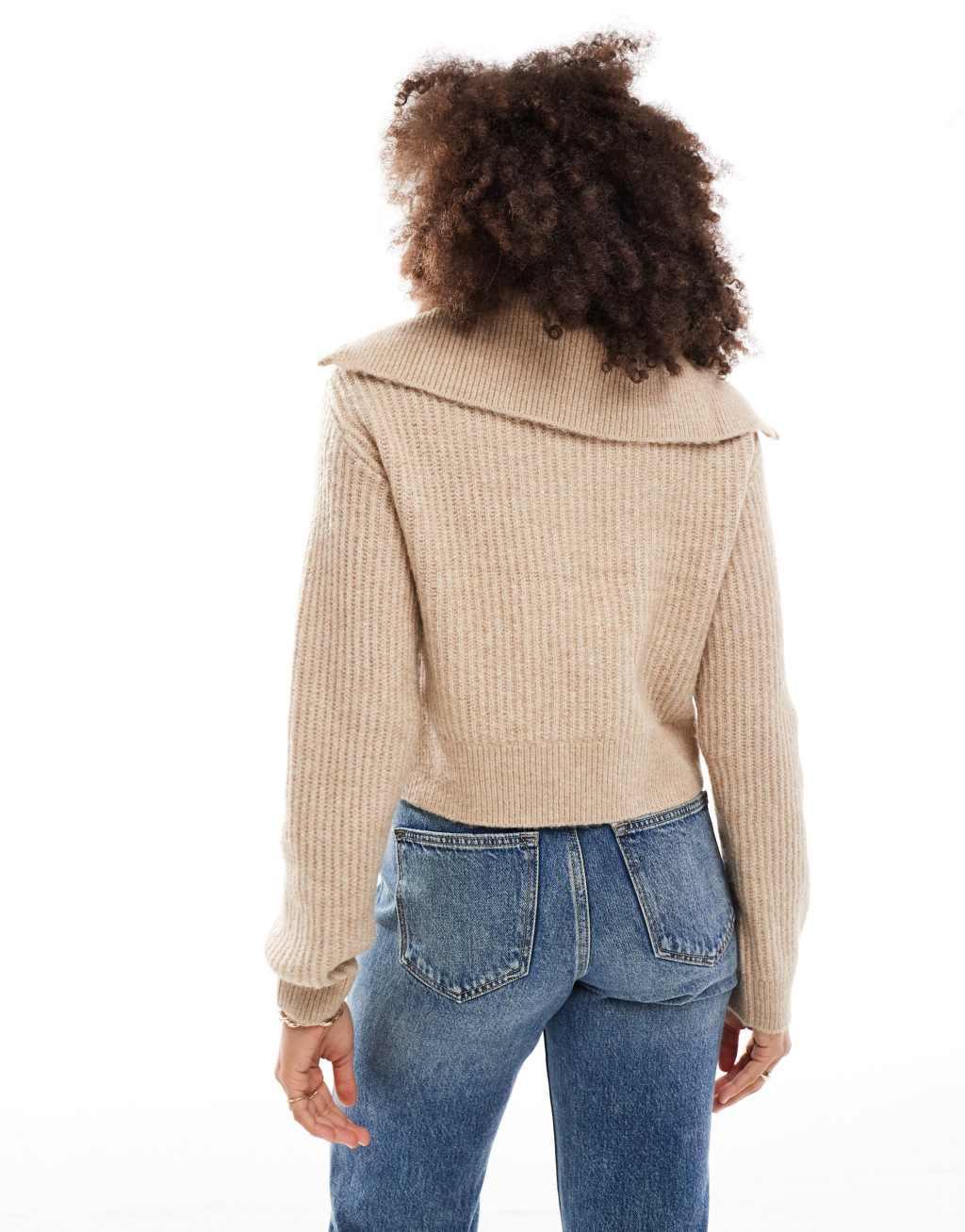 JJXX double zip knit sweater in cream Product Image