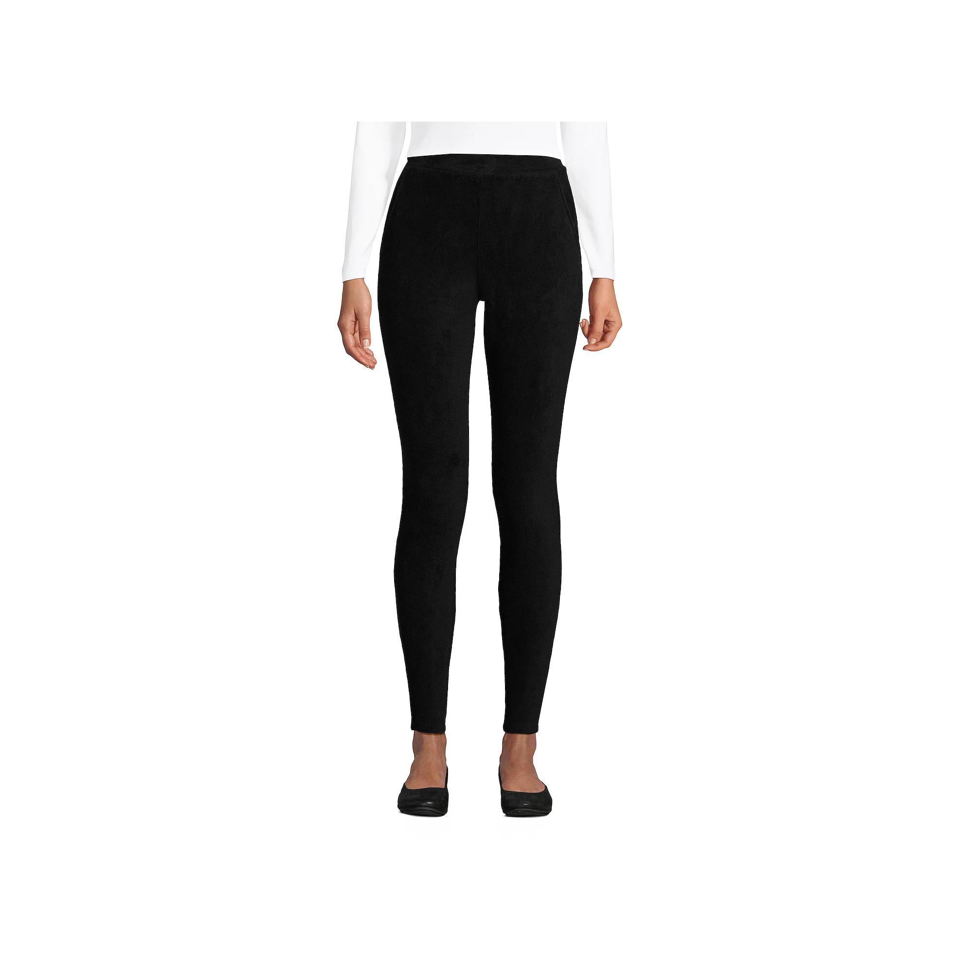 Petites' Lands' End Sport Knit High-Rise Corduroy Leggings, Women's, Size: Small Petite, Black Product Image