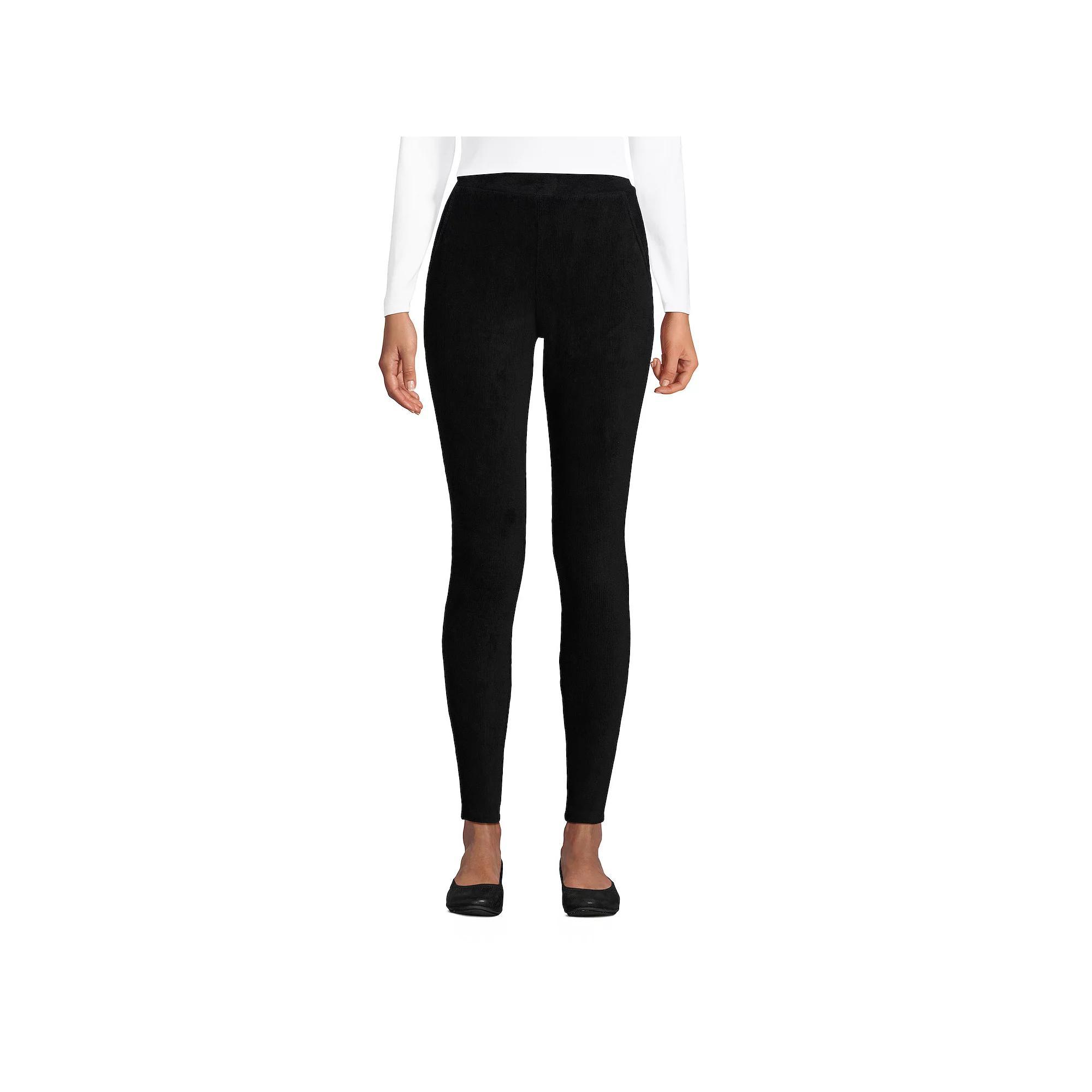 Petites' Lands' End Sport Knit High-Rise Corduroy Leggings, Women's, Size: Small Petite, Black Product Image