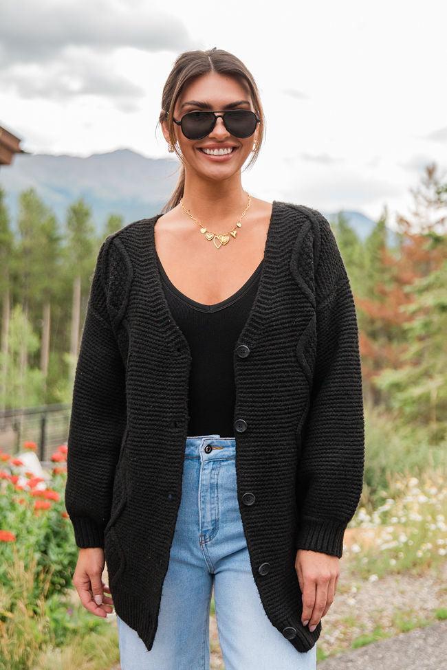 On My Mind Black Cable Knit Cardigan FINAL SALE Product Image