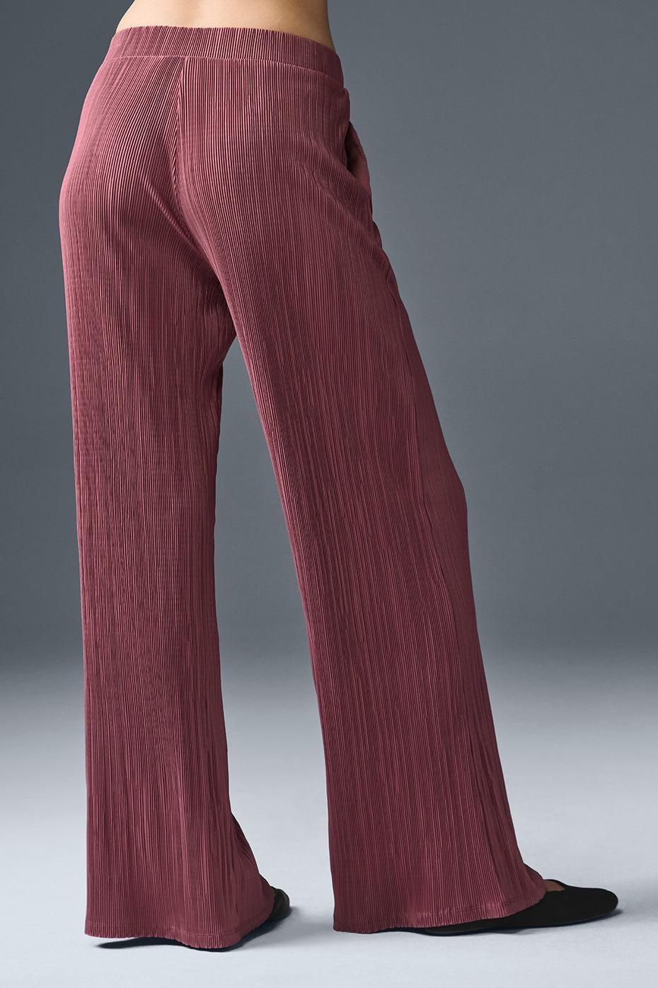 High-Waist Micro Plisse Straight Leg Pant - Burgundy Truffle Female Product Image
