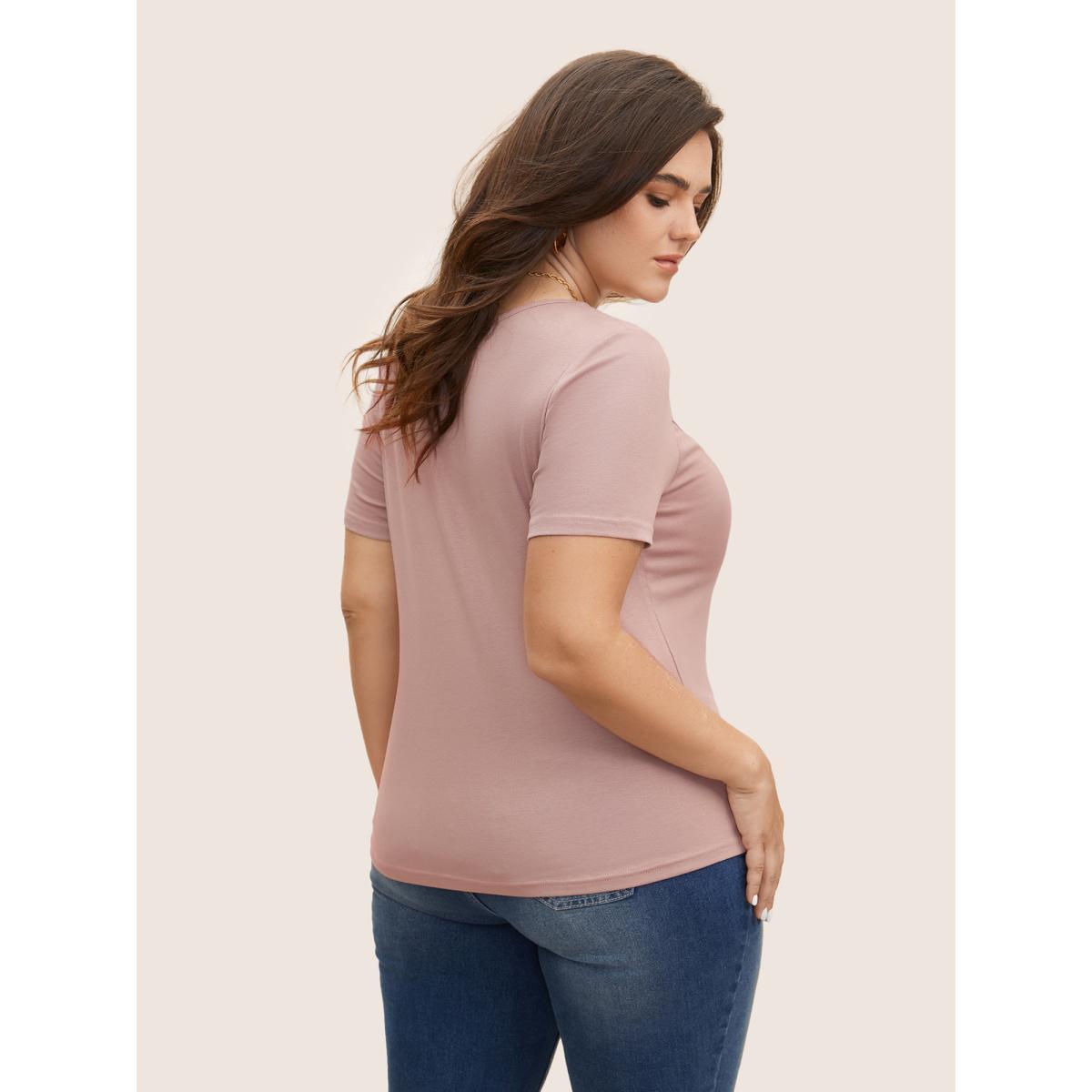 Plus Size Square Neck Solid Rib Knit T-shirt Dirtypink Women Casual Non Square Neck Bodycon Everyday T-shirts BloomChic 10/M Product Image