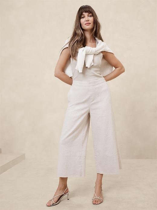 Wide-Leg Linen-Blend Cropped Pull-On Pant Product Image