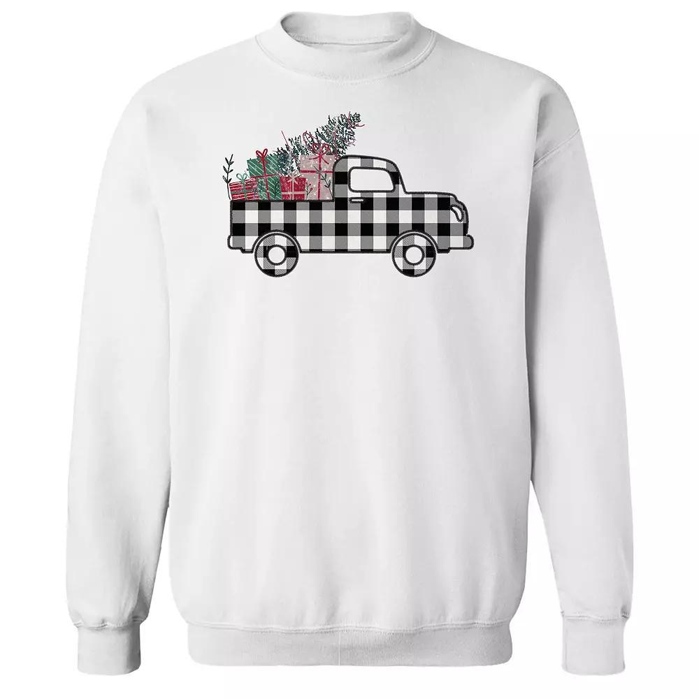 Men's Plaid Christmas Truck Fleece Sweatshirt, Women's, Size: XL, White Product Image