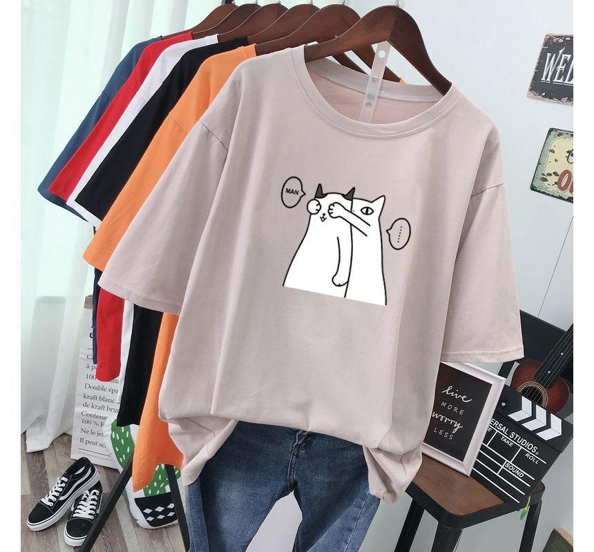 Cat Print Short-Sleeve T-Shirt Product Image