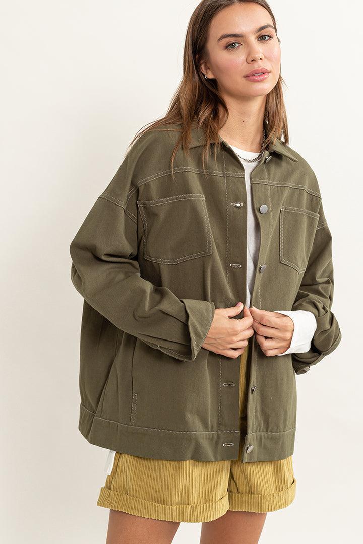 Margo Contrast Stitch Twill Shacket Product Image