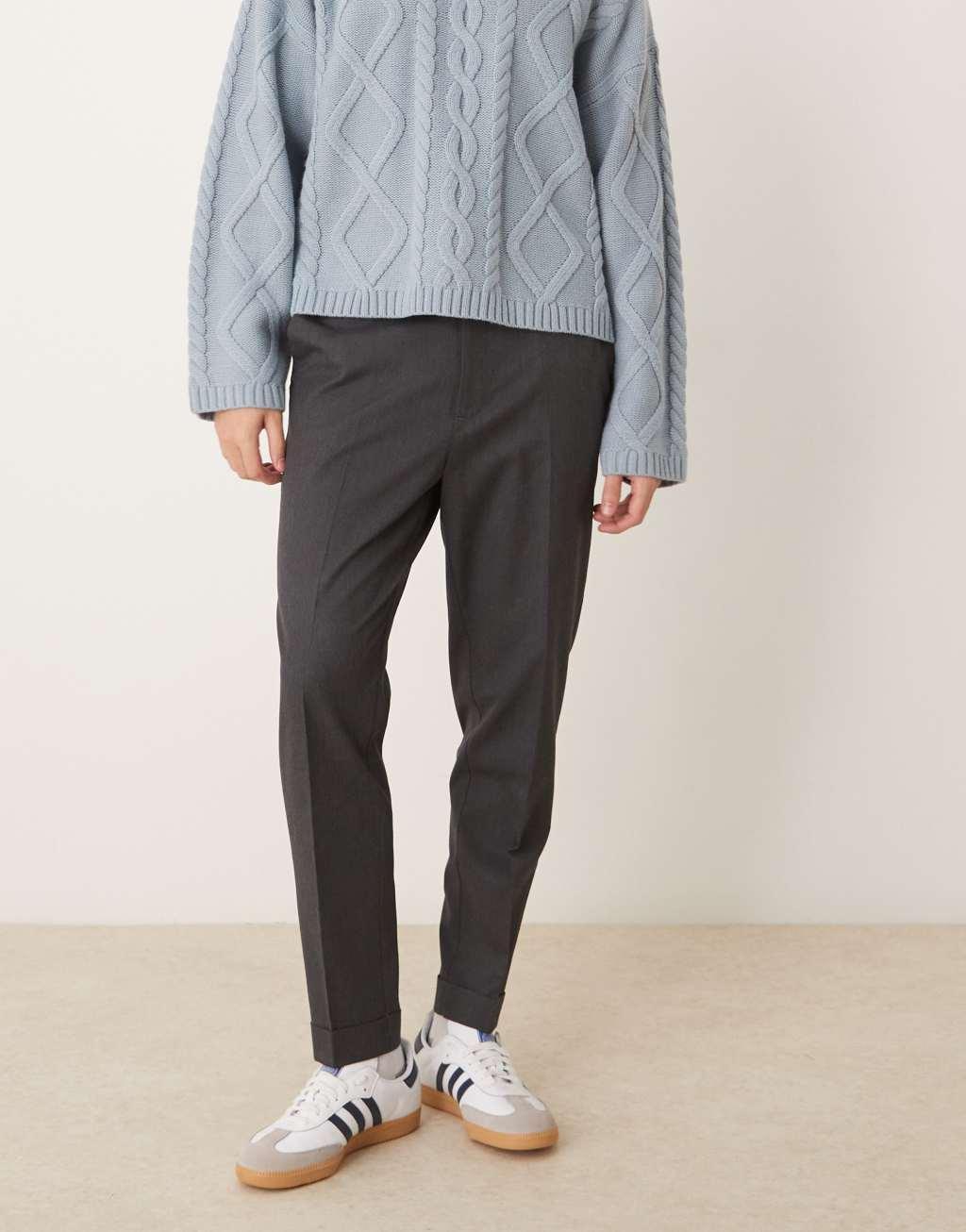 ASOS DESIGN smart tapered pants in gray with half elasticized waist Product Image
