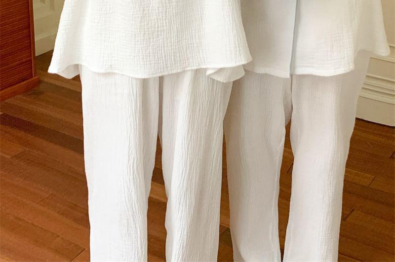 Couple Matching Long-Sleeve Contrast Trim Pajama Top / Pants / Midi Sleep Dress / Set (Various Designs) Product Image