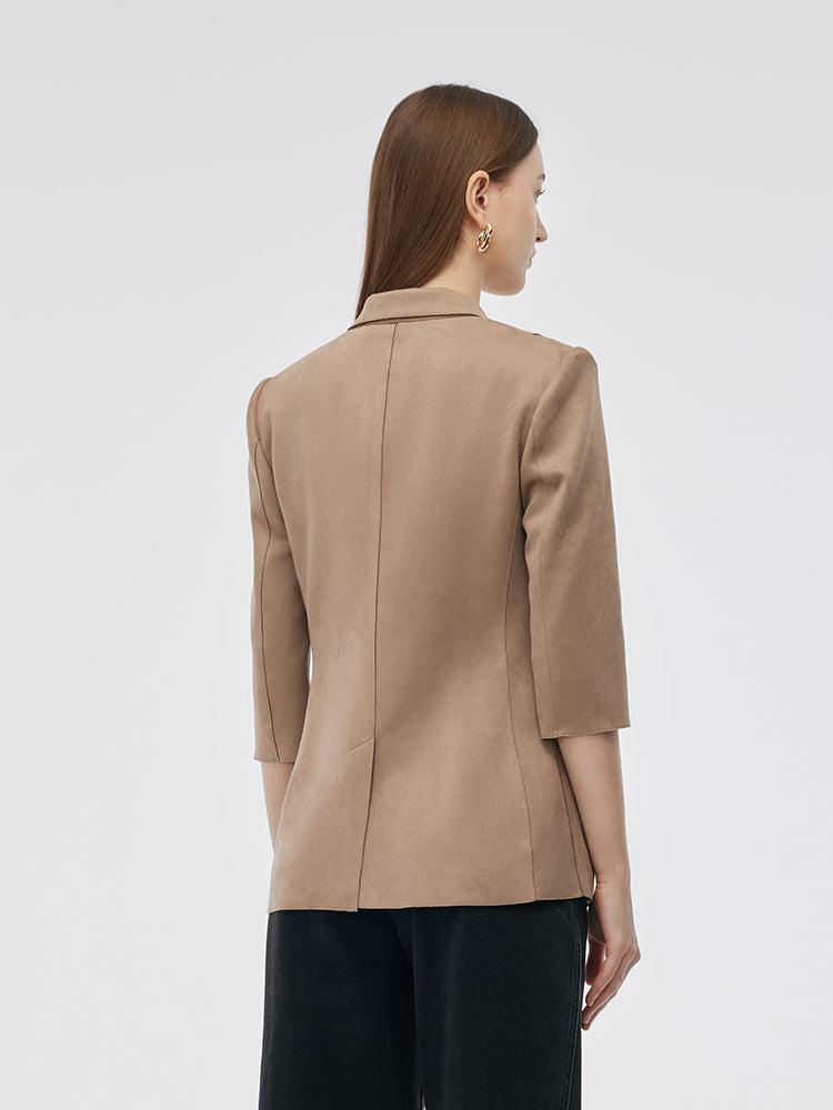 Faux Suede One Button 3/4 Sleeve Women Blazer Product Image