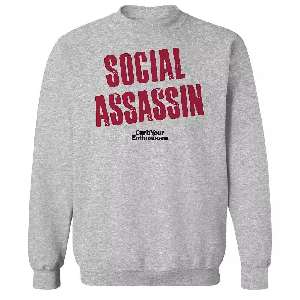Men's Social Assassin CYE Curb Your Enthusiasm Graphic Fleece Crew Sweatshirt, Size: Large, Sport Gray Product Image