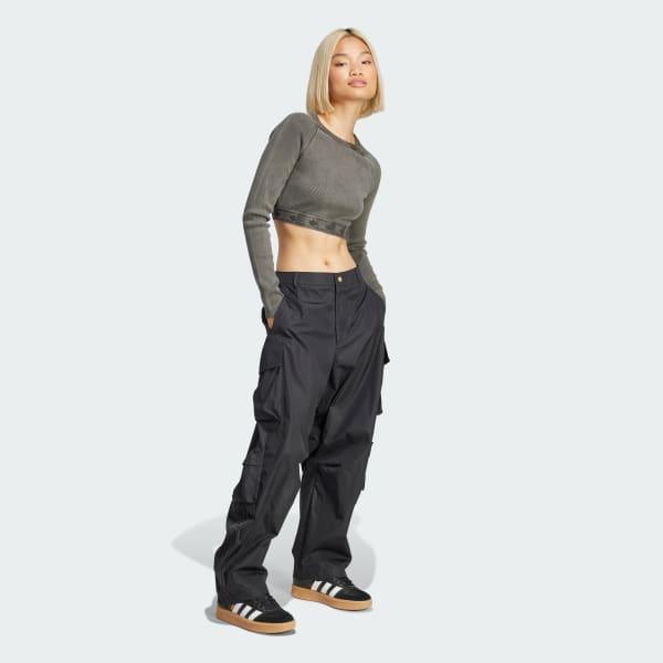 adidas Ribbed Long Sleeve Crop Top Black M Womens Product Image
