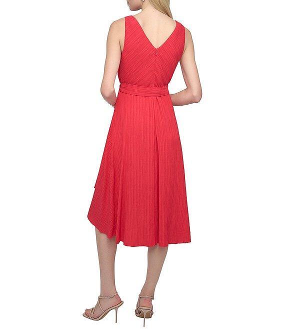 DKNY by Donna Karan Woven V Neck Sleeveless Wrap Dress Product Image