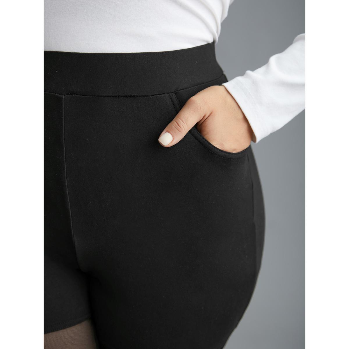 Plus Size Mesh Patchwork Mid Rise Slim-Fit Leggings Women Black Elegant High stretch Skinny Mid Rise Everyday Leggings BloomChic 10/M Product Image