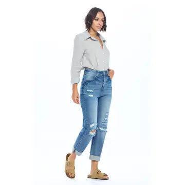 High Rise Ripped Boyfriend Jeans Product Image