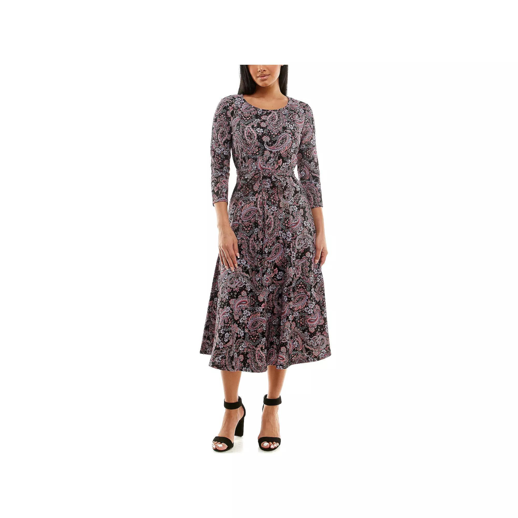 Women's Nina Leonard Sylvia Print Midi Dress, Size: Small, Dusty Pink Animal Product Image