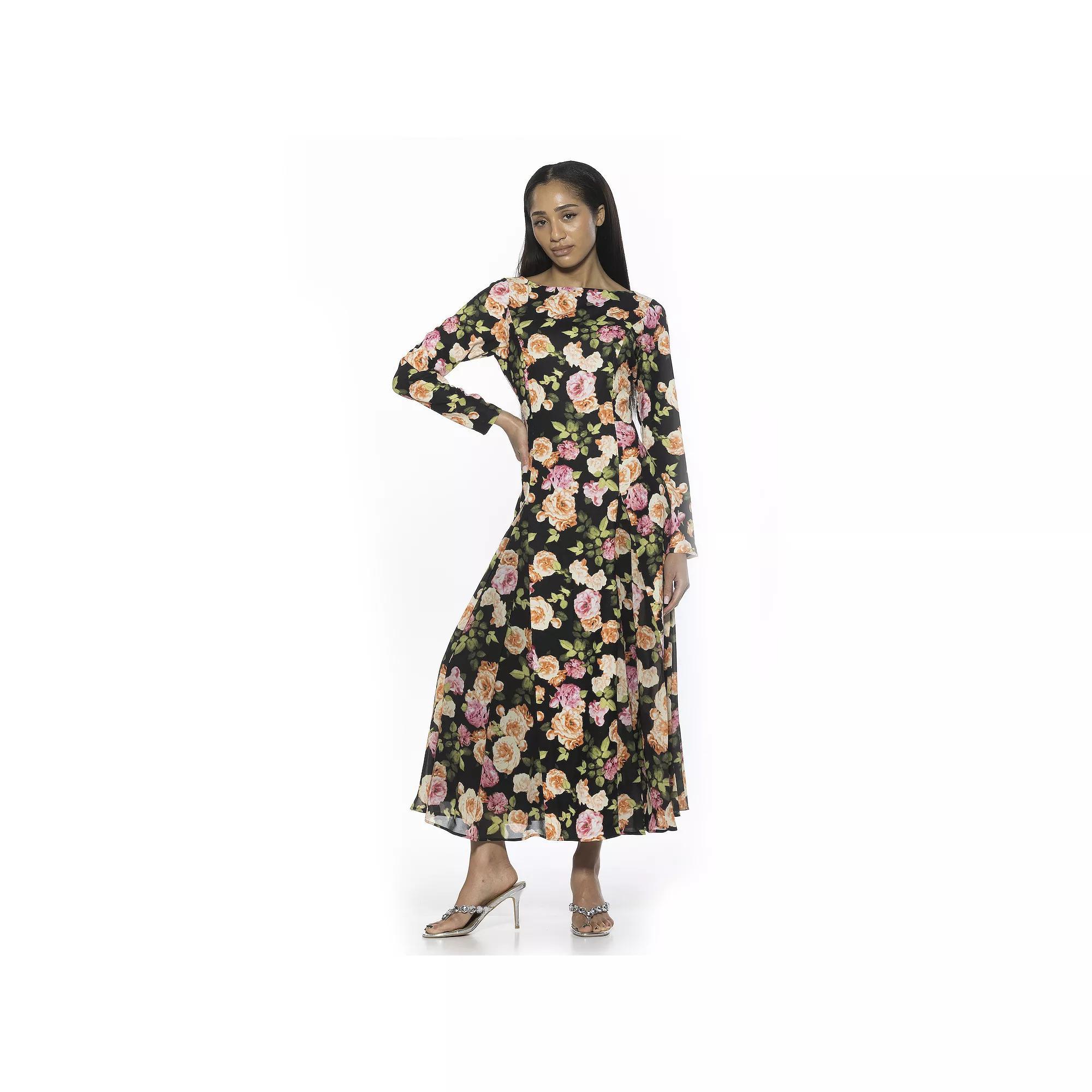 Women's ALEXIA ADMOR Elodie Crewneck Long Sleeve Midi Dress, Size: 10, Black Floral Product Image