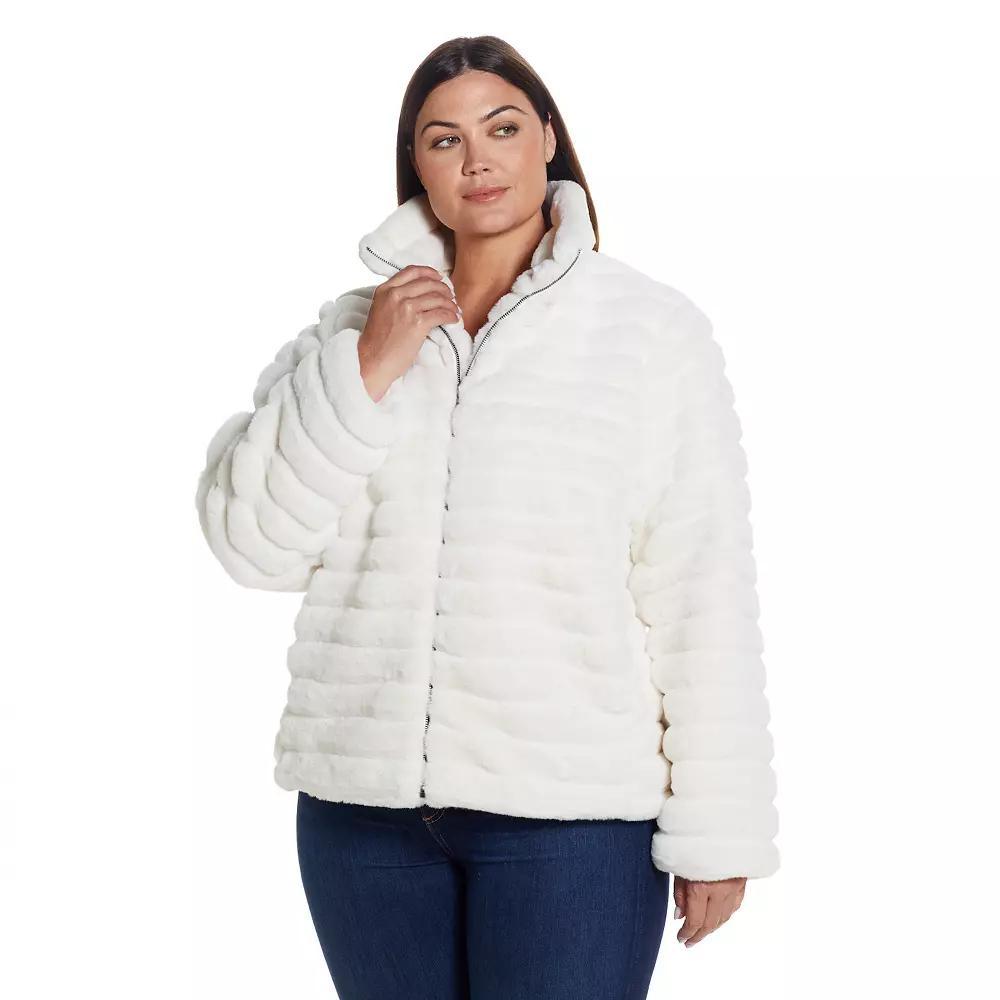 Plus Size Weathercast Grooved Faux Fur Jacket, Women's, Size: 2XL, Ivory Product Image