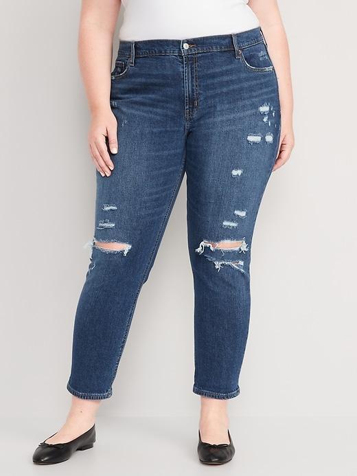 Mid-Rise Boyfriend Straight Ripped Jeans Product Image