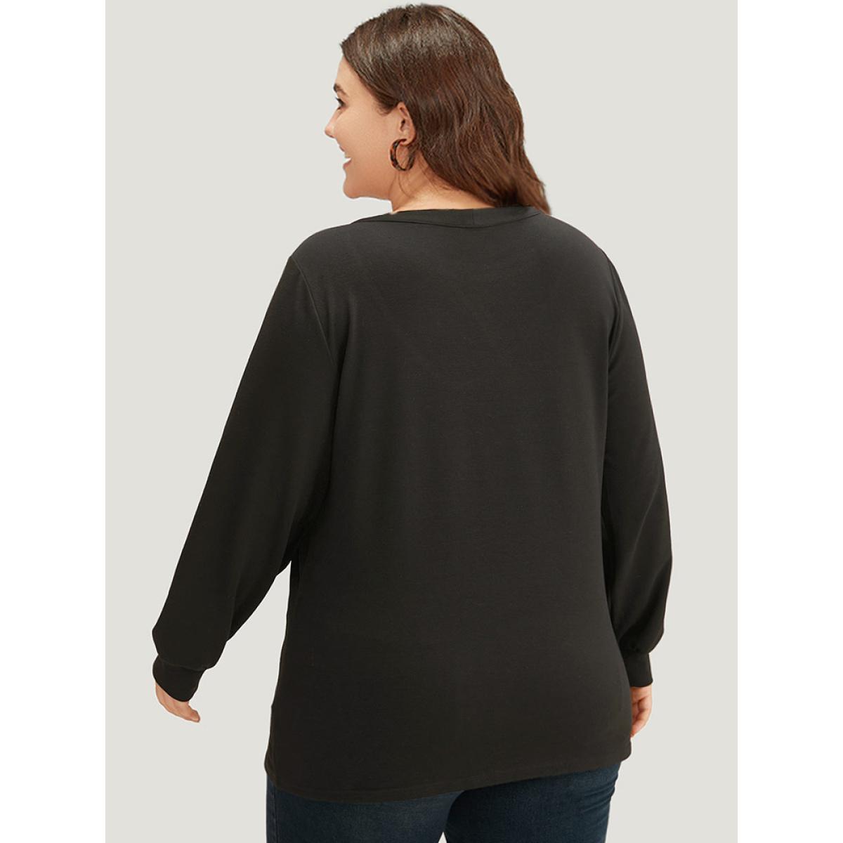 Plus Size Solid Cut Out Sweatshirt Women Black Casual Plain Keyhole Cut-Out Dailywear Sweatshirts BloomChic 28/5X Product Image
