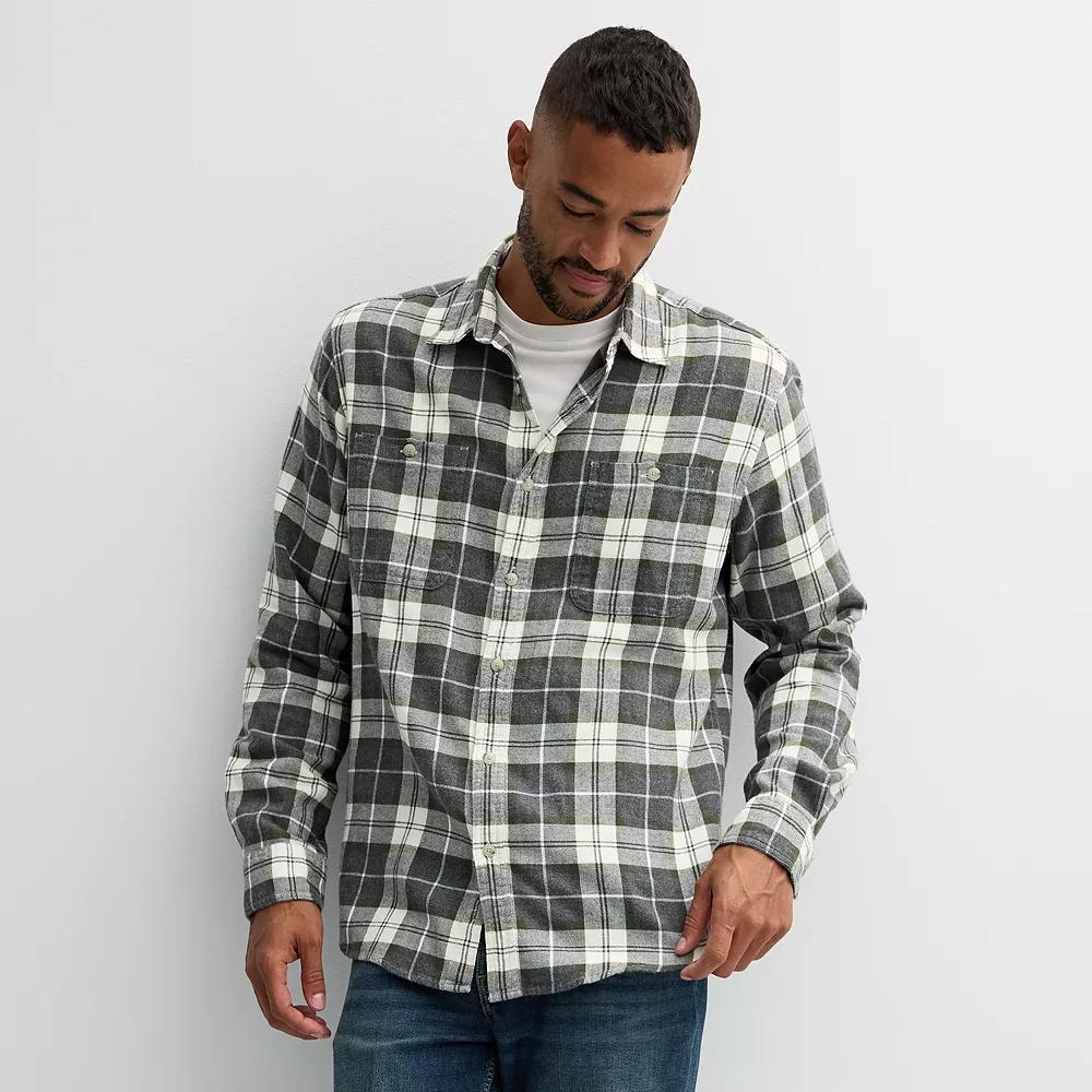 Men's Sonoma Goods For Life® Supersoft Flannel Button-Down Shirt, Size: XS, Grey Ivory Buff Check Product Image