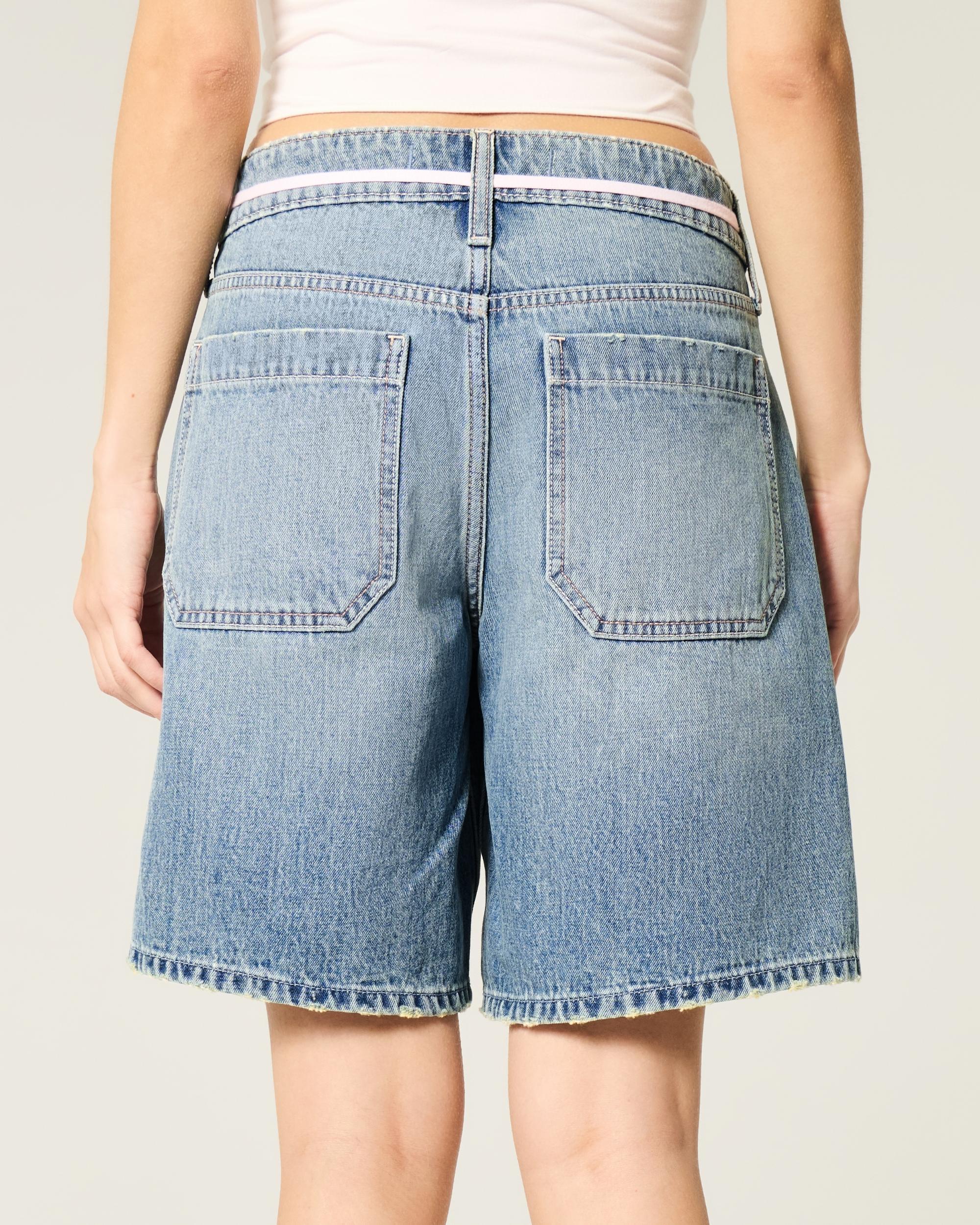 Low-Rise Medium Wash Number Graphic Baggy Jort Product Image
