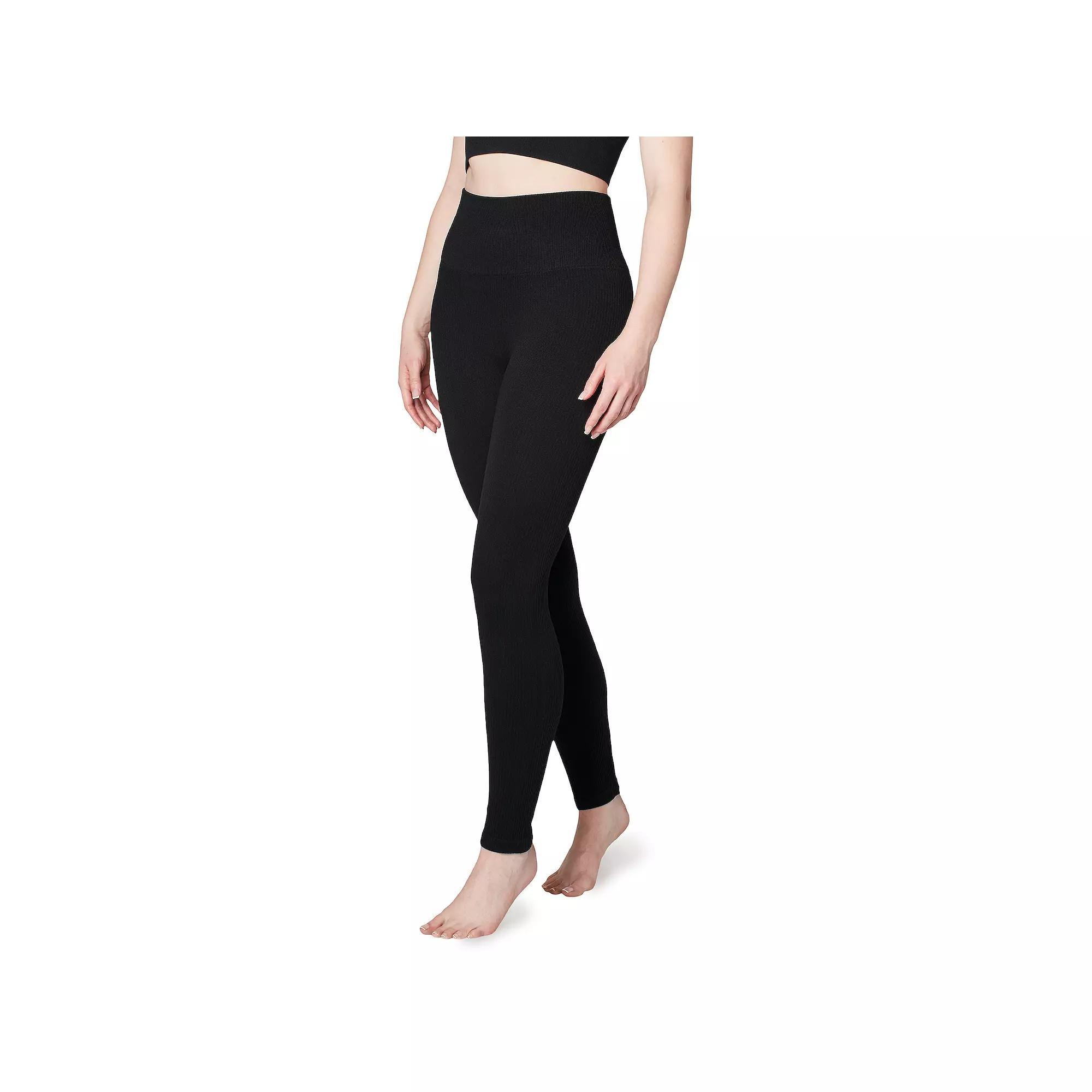 Women's Warners Ribbed Solid Leggings, Size: 2XL-3XL, Black Product Image