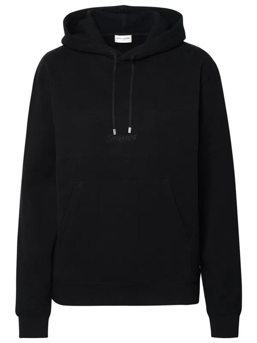 SAINT LAURENT Logo Hooded Cotton Sweatshirt In Black Product Image