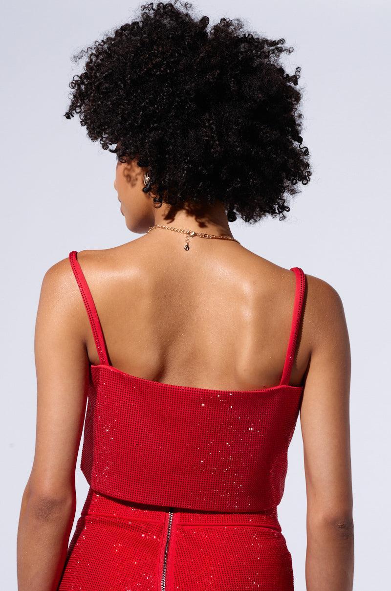 POP STAR HOT FIX RHINESTONE CROP TOP IN RED Product Image