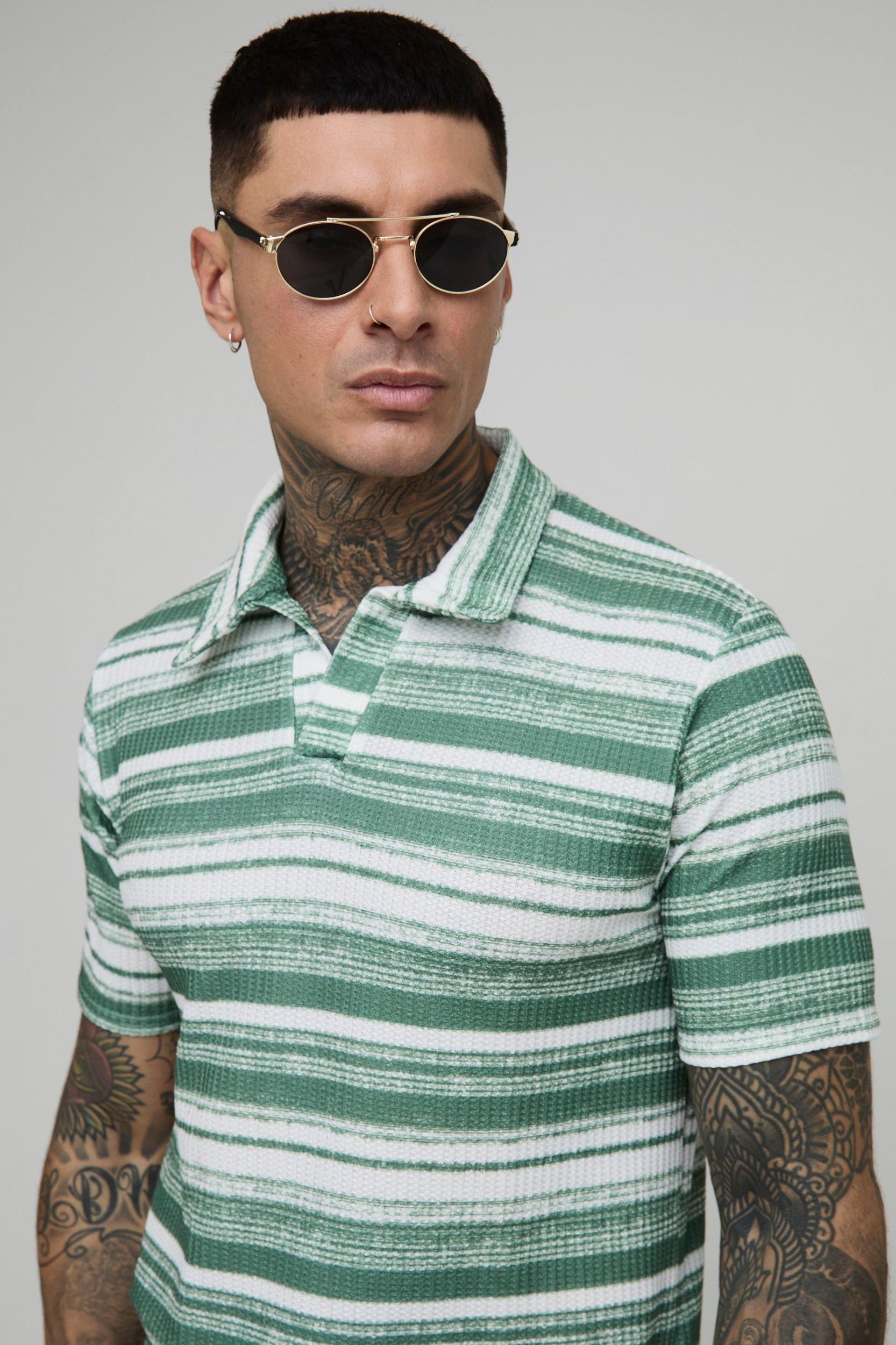 Tall Slim Revere Abstract Textured Polo Short Set | boohooMAN USA Product Image