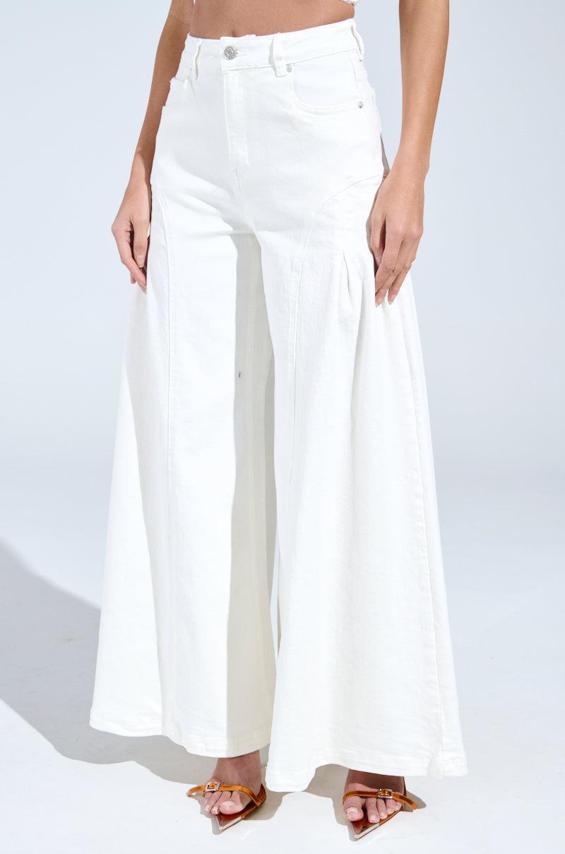 TRENDY AND COOL WHITE WIDE LEG DENIM PANT Product Image