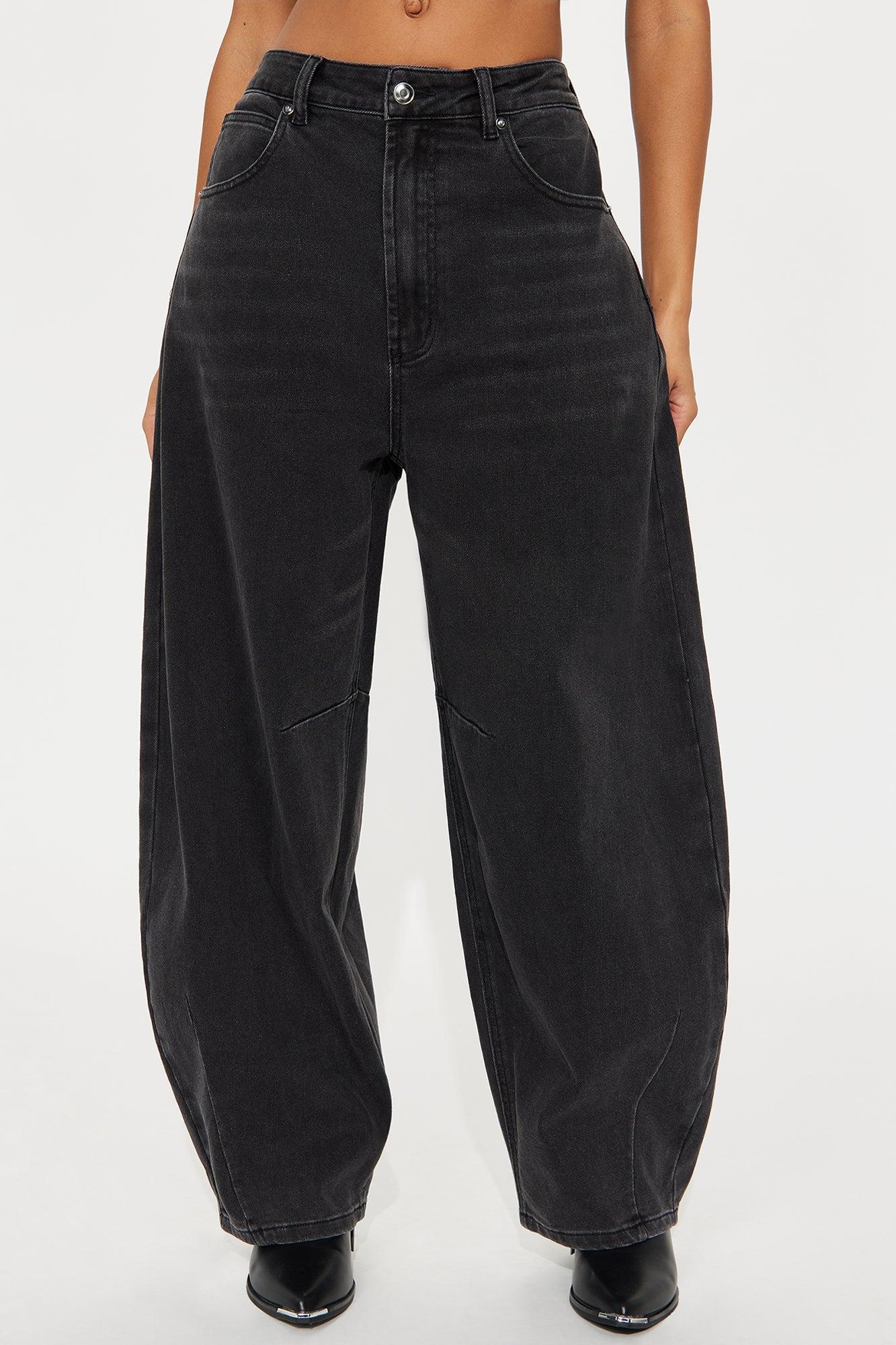 Checked Out Barrel Leg Jeans - Black Wash Product Image