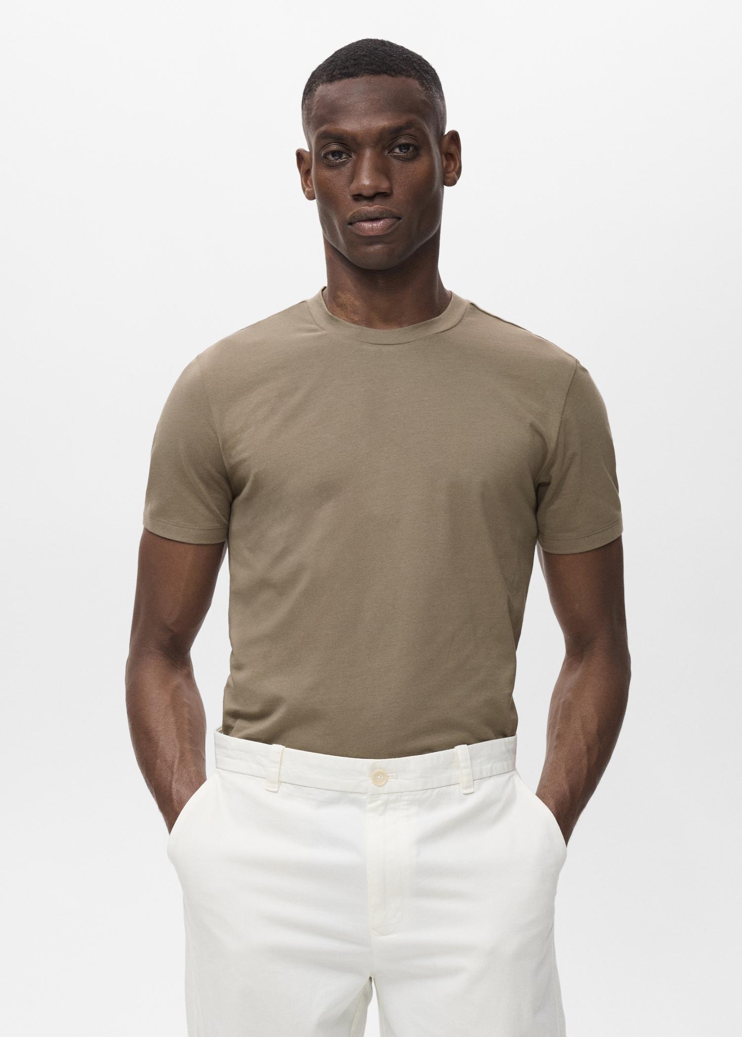 Stretch cotton T-shirt - Men | MANGO USA Product Image