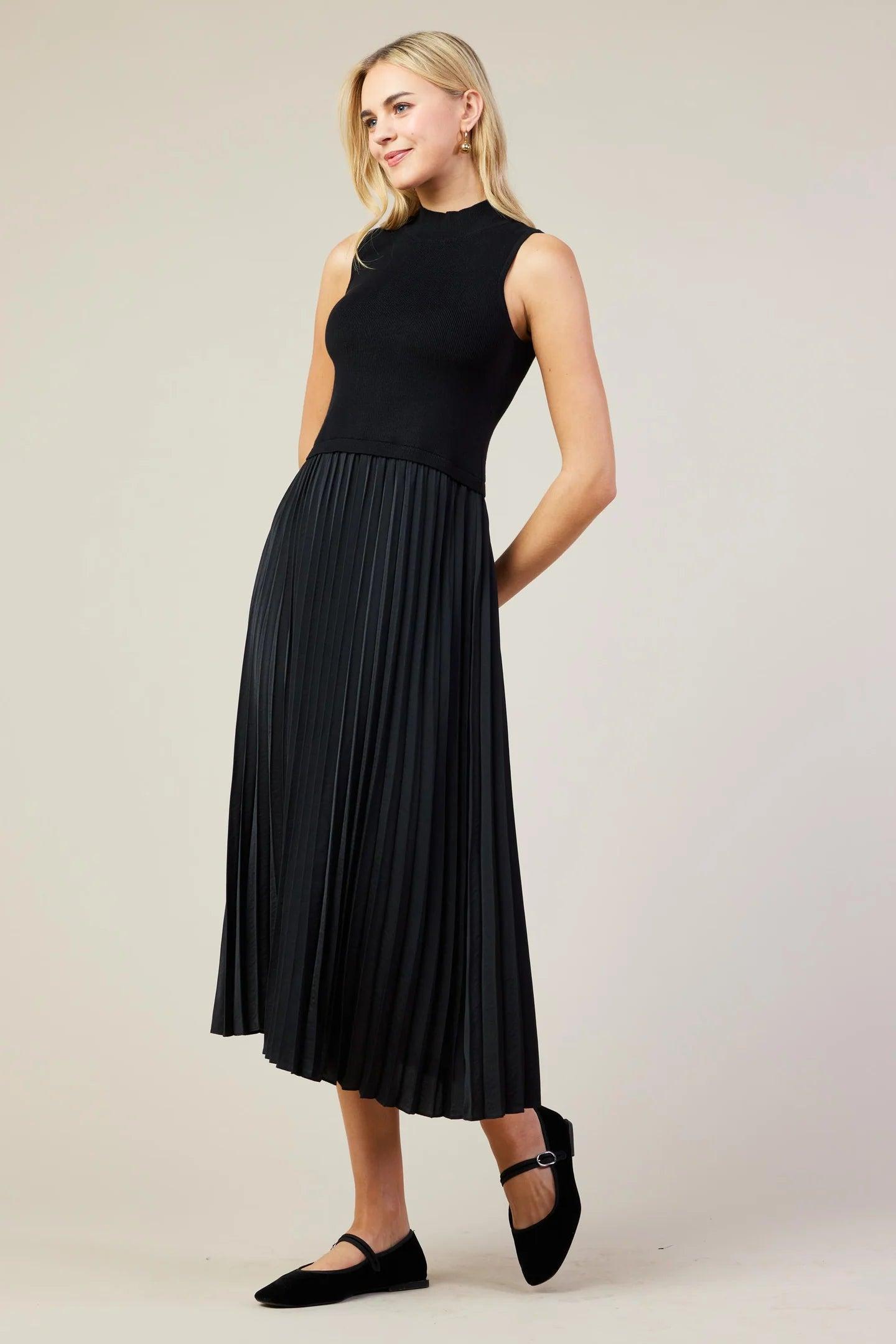 Pleated Mock Neck Dress Product Image
