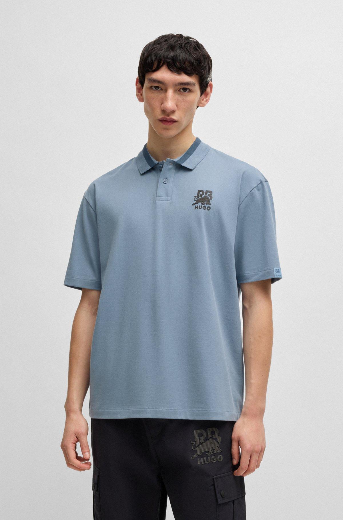 HUGO x RB stretch-cotton polo shirt with carbon stealth logo Product Image