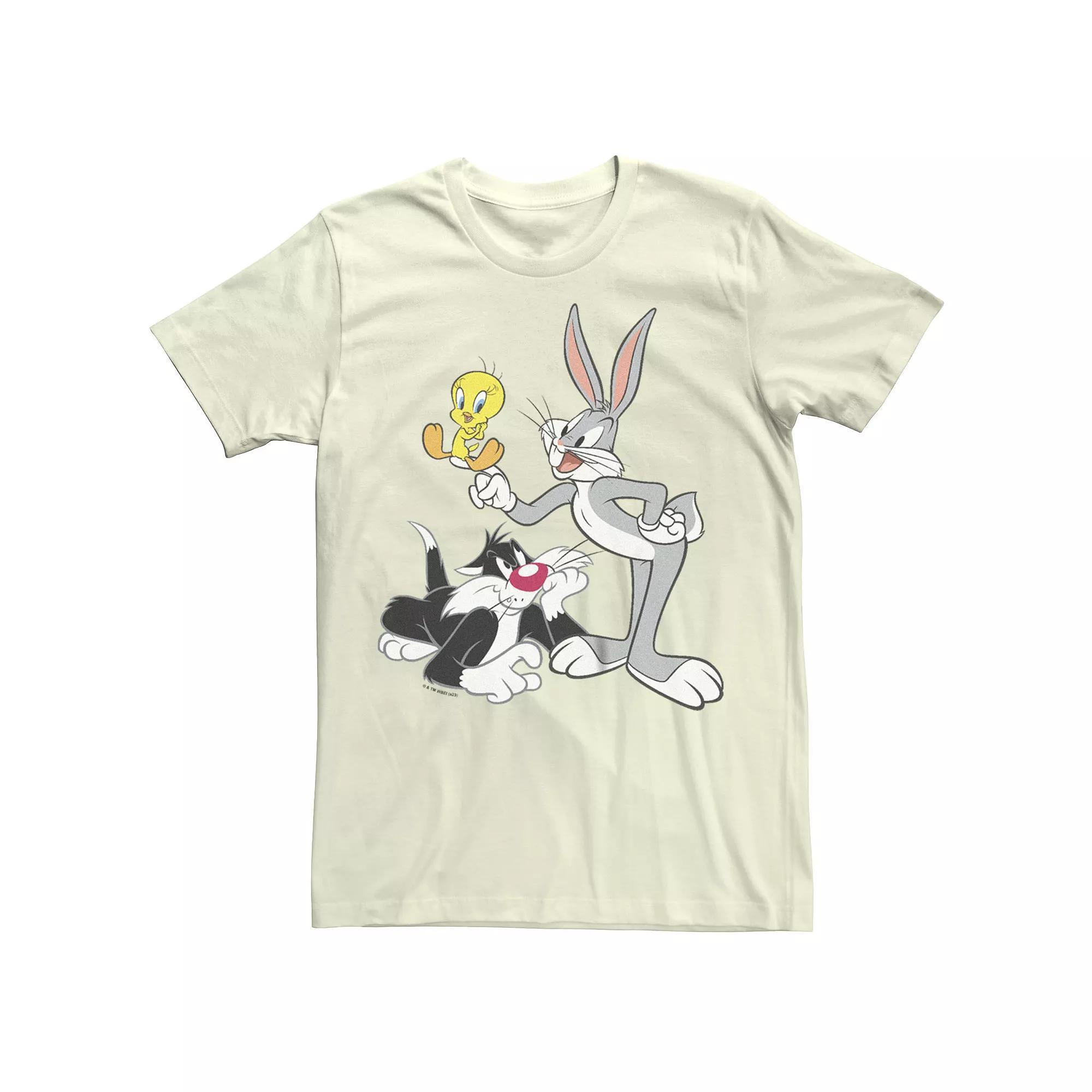Men's Looney Tunes Bugs Bunny Tweety And Sylvester Graphic Tee, Size: XS, Natural Product Image