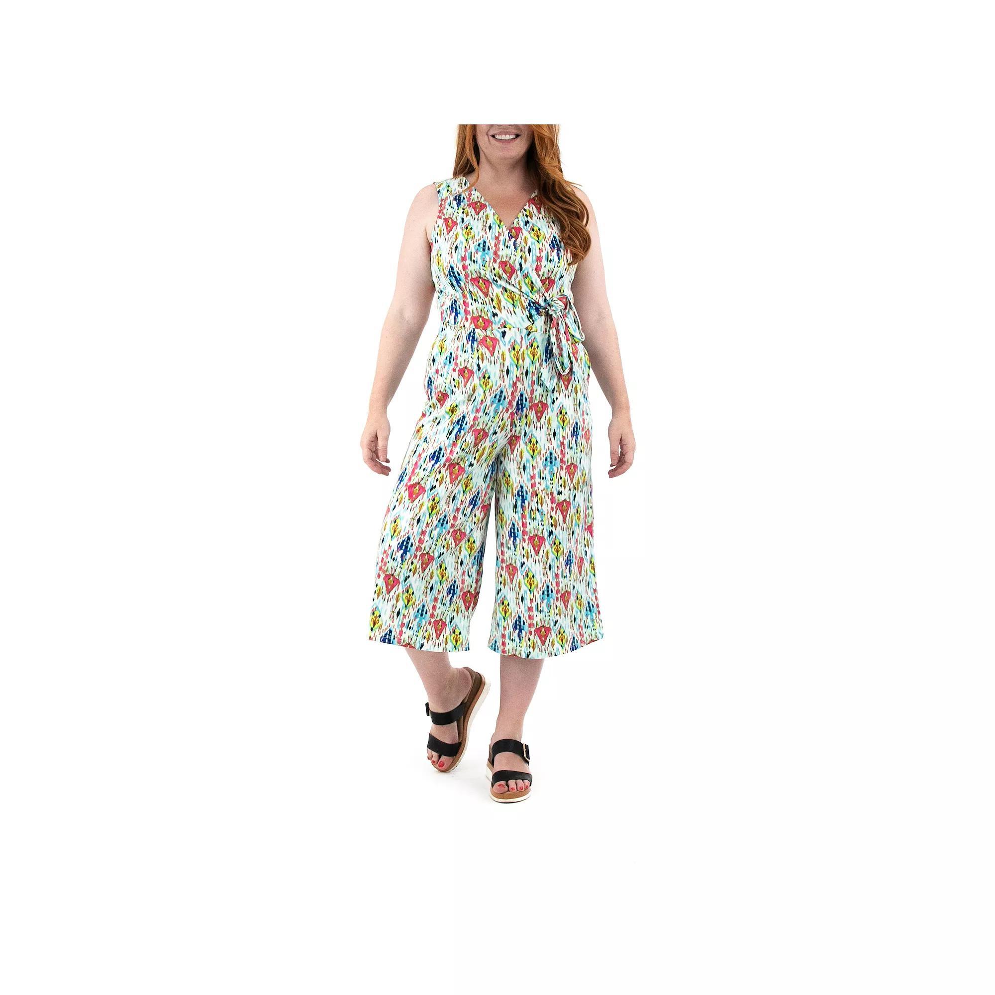 Womens Nina Leonard Print Surplice Wide-Leg Jumpsuit Product Image