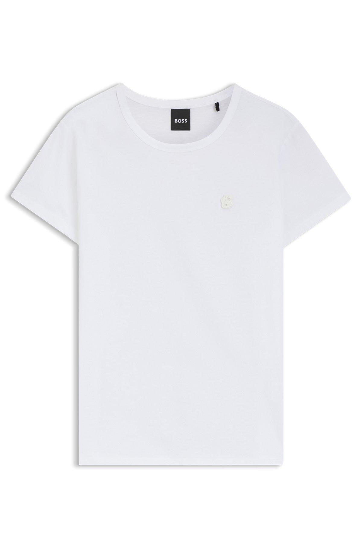 BOSS - Slim-fit mercerized-cotton T-shirt with Double B monogram - White Product Image