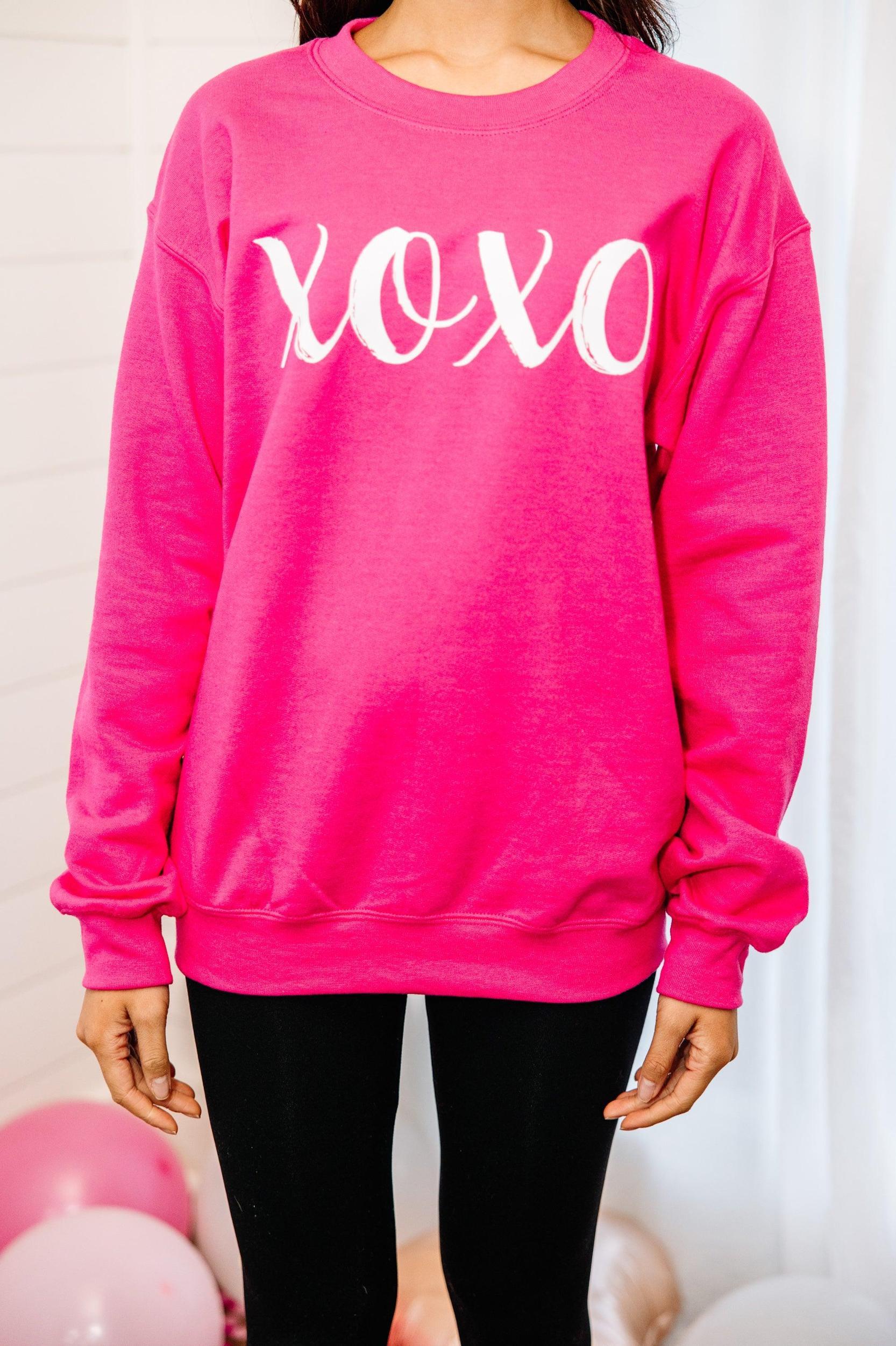 Hugs And Kisses Heliconia Pink Graphic Sweatshirt Female Product Image