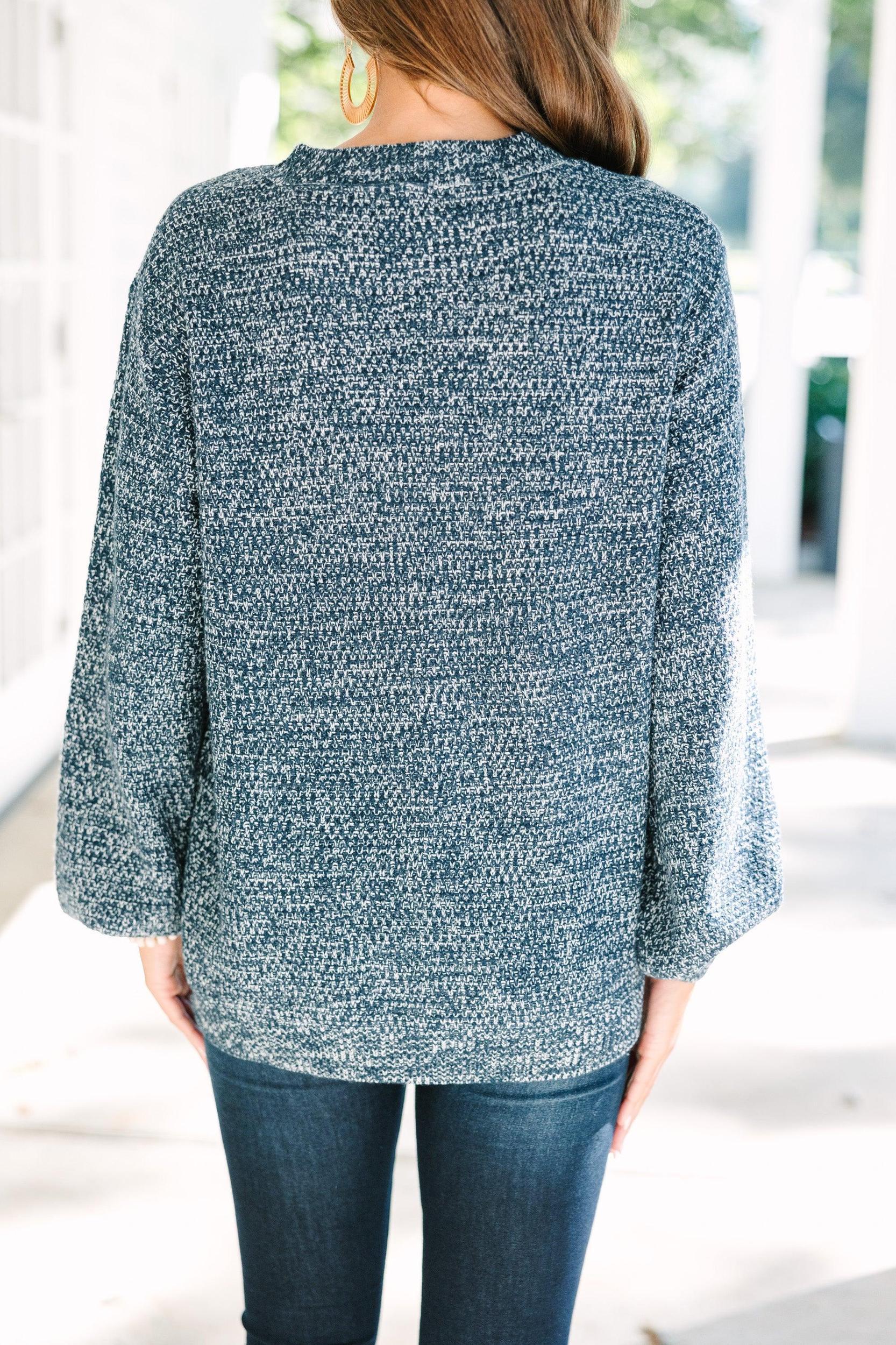 The Slouchy Navy Blue Bubble Sleeve Sweater Female Product Image