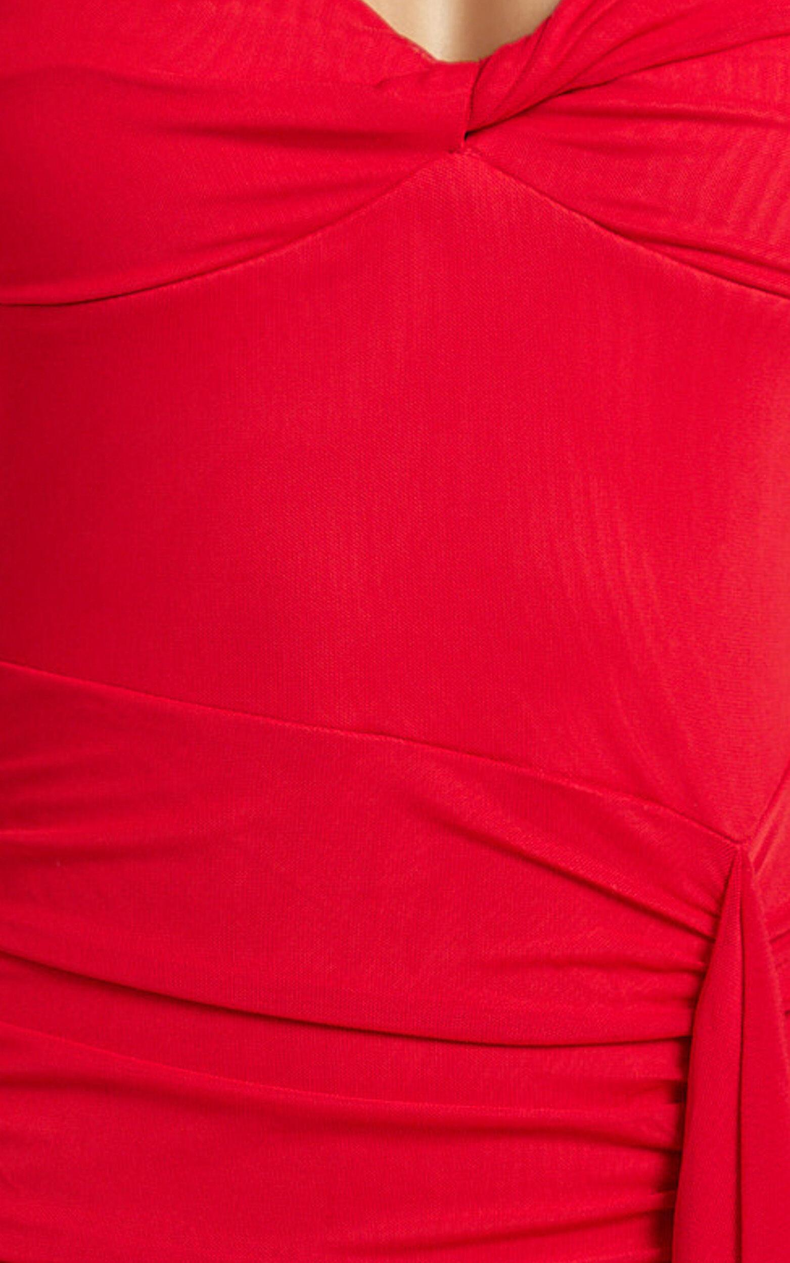 Silvana Maxi Dress - Halter Ruched Side Split Dress in Red Product Image