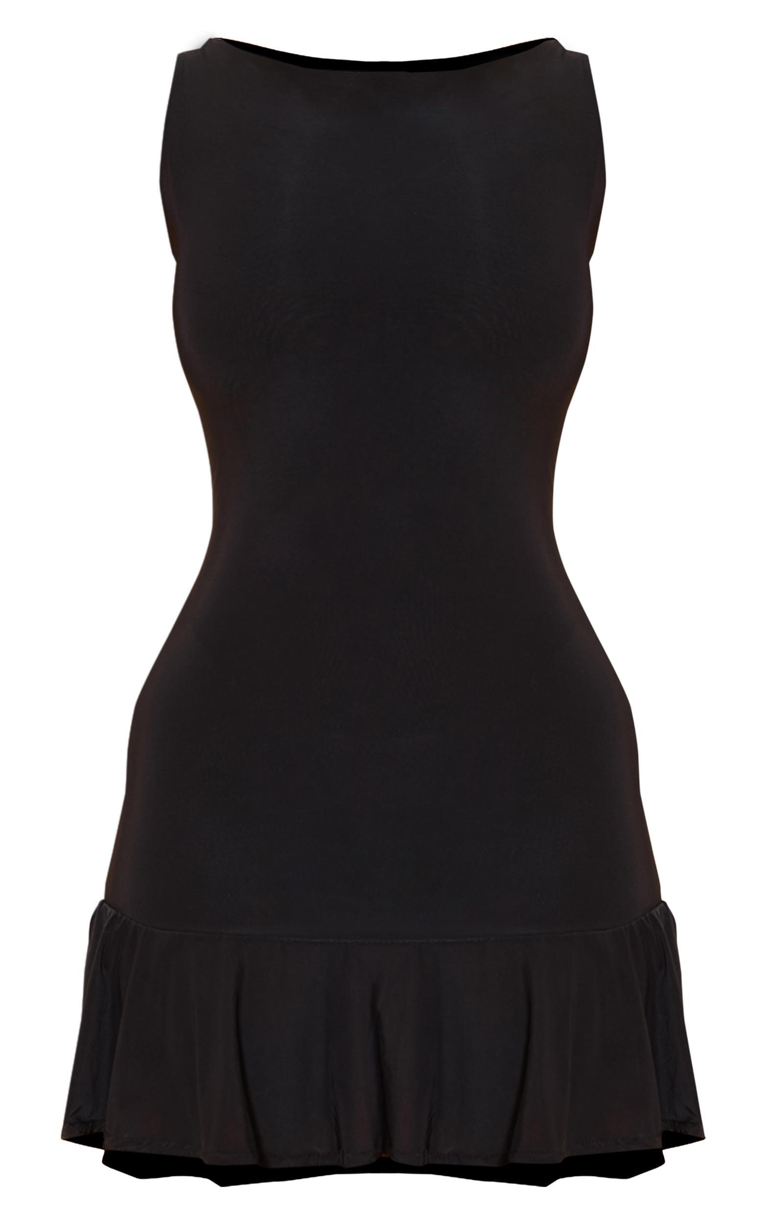 Shape Black Slinky Frill Detail Sleeveless Mini Dress Product Image